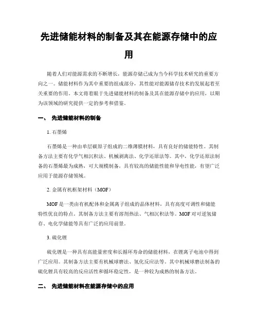 先进储能材料的制备及其在能源存储中的应用