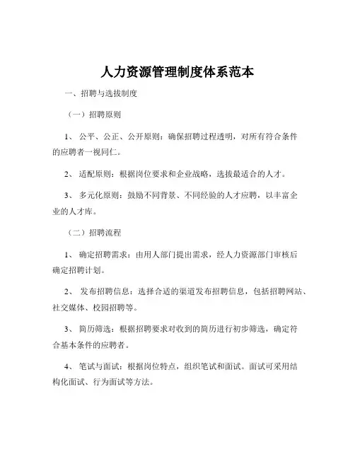 人力资源管理制度体系范本
