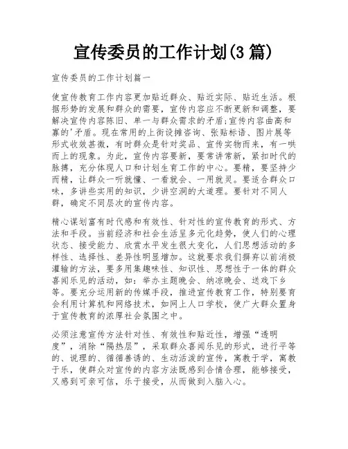 宣传委员的工作计划(3篇)