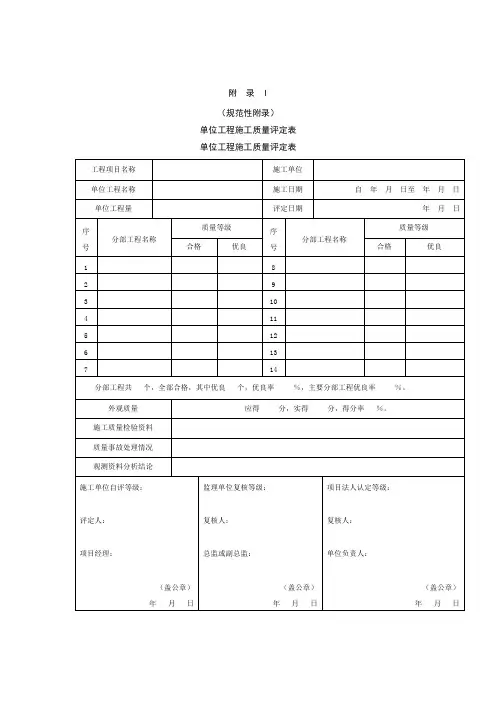 水利工程单位工程施工质量评定表
