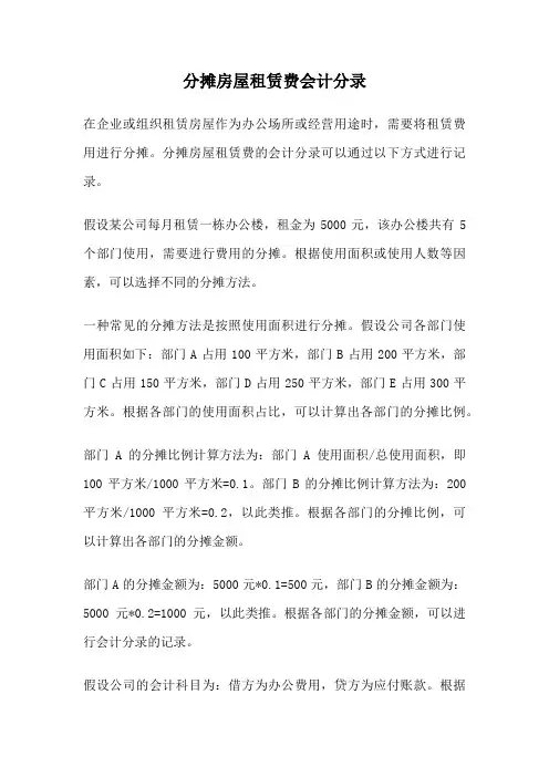 分摊房屋租赁费会计分录