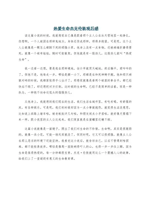热爱生命杰克伦敦观后感