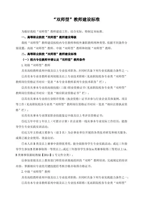 “双师型”教师建设标准
