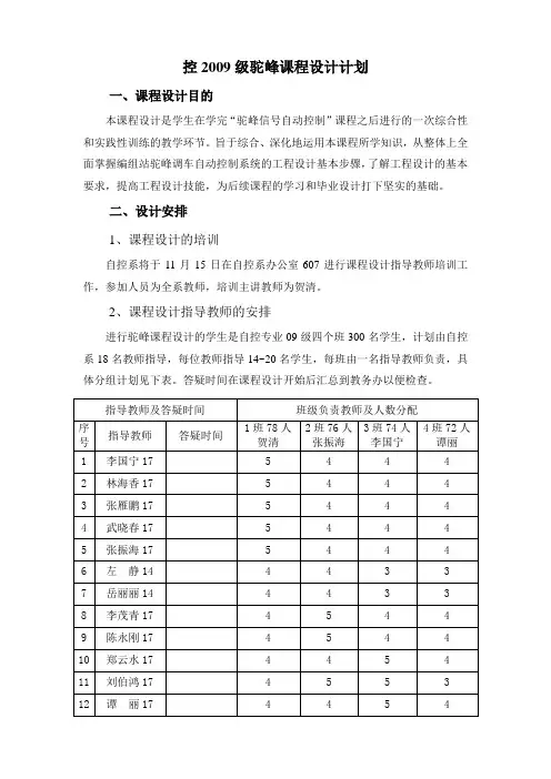 2012驼峰课程设计计划(发老师)