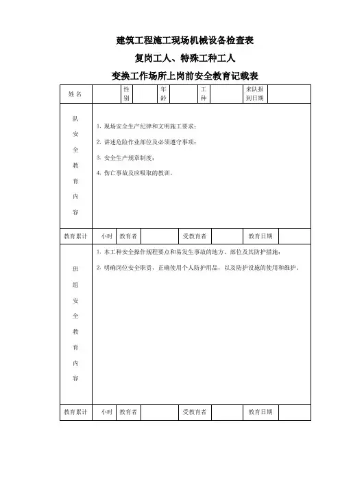 建筑工程施工现场机械设备检查表