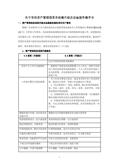 关于学校资产管理信息系统需升级及运维服务需求书