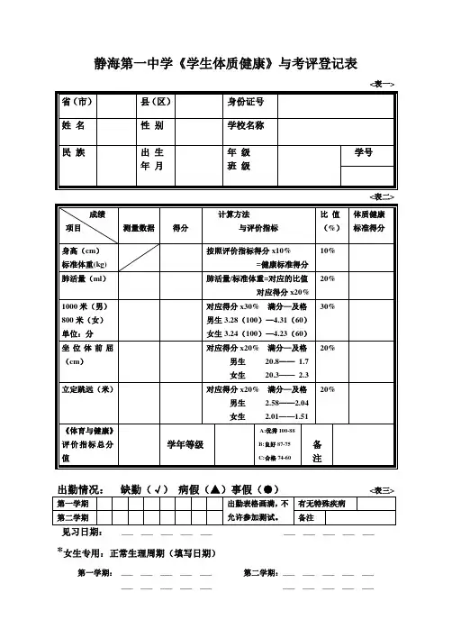 学生体质健康样表