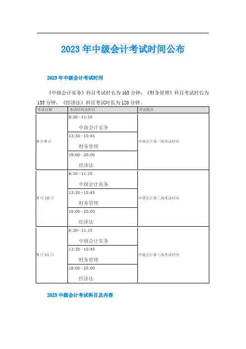 2023年中级会计考试时间公布