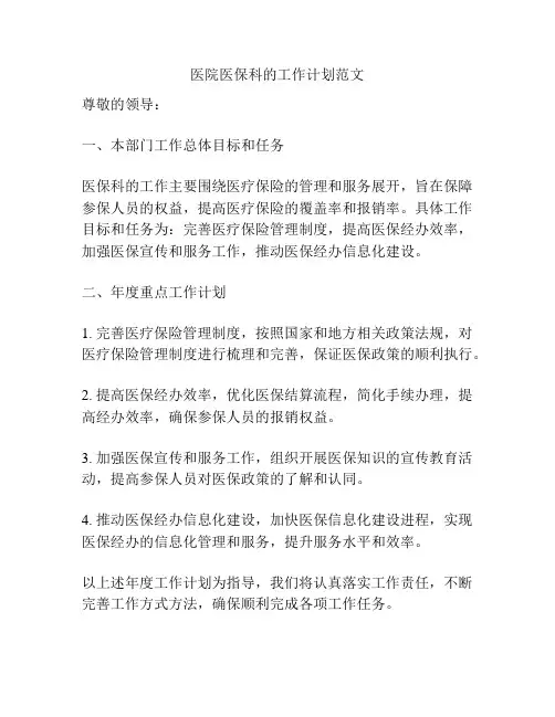 医院医保科的工作计划范文
