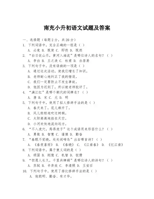 南充小升初语文试题及答案