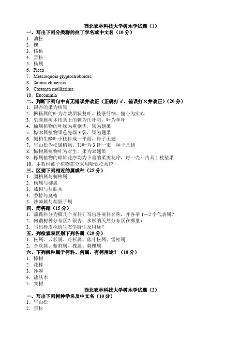 树木学试题集锦