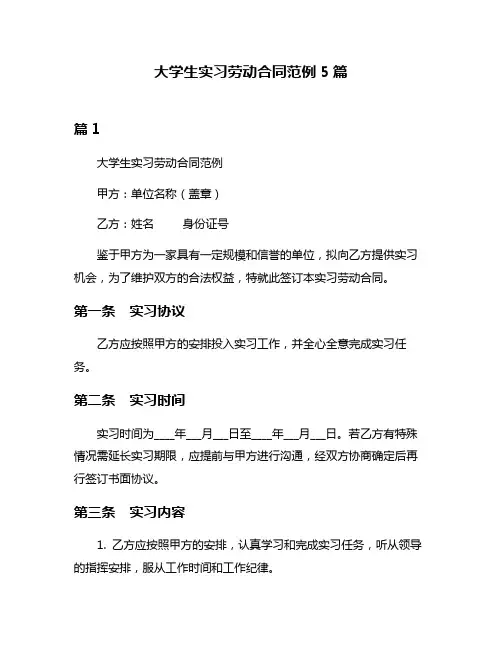 大学生实习劳动合同范例5篇