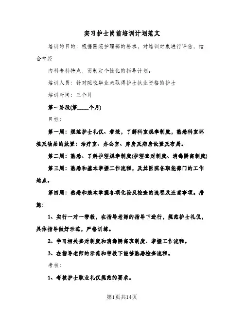 实习护士岗前培训计划范文(三篇)