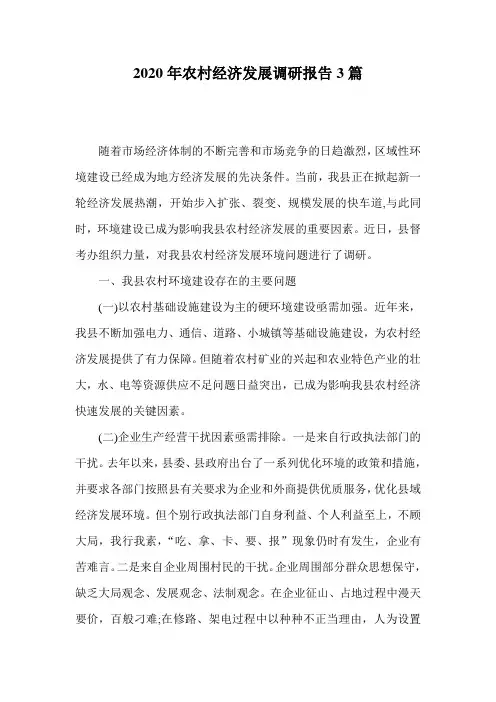 2020年农村经济发展调研报告3篇