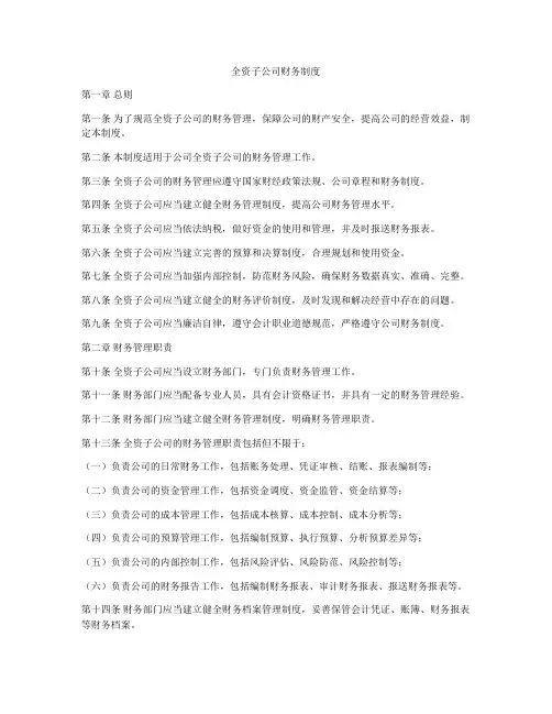 全资子公司财务制度