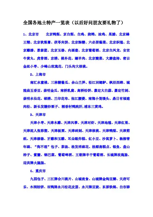 全国各地土特产一览表(以后好问朋友要礼物了)