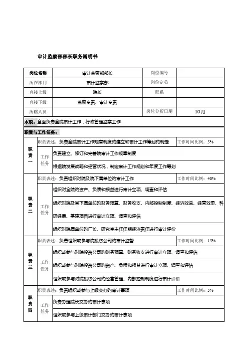 审计监察部部长岗位专项说明书