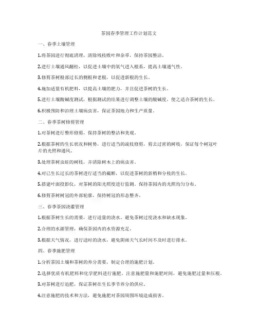 茶园春季管理工作计划范文