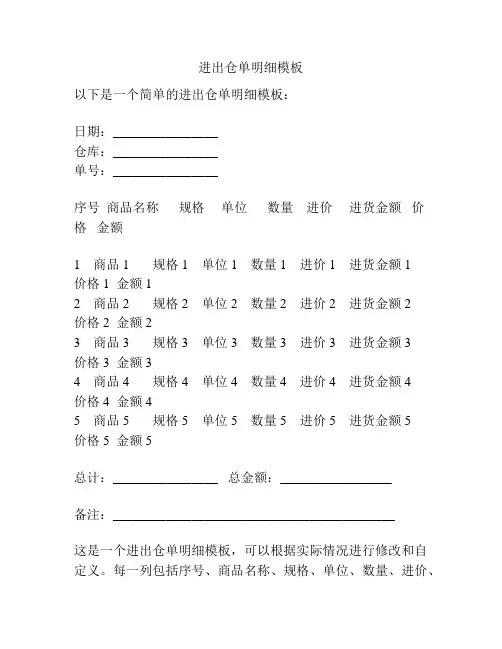 进出仓单明细模板
