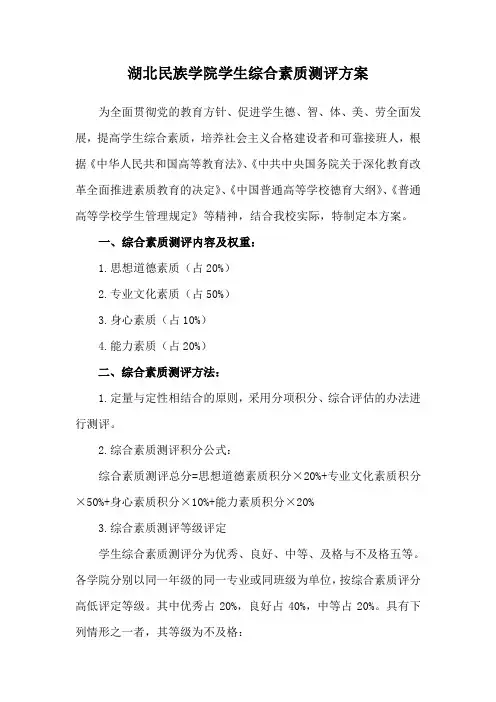 湖北民族学院学生综合素质测评方案