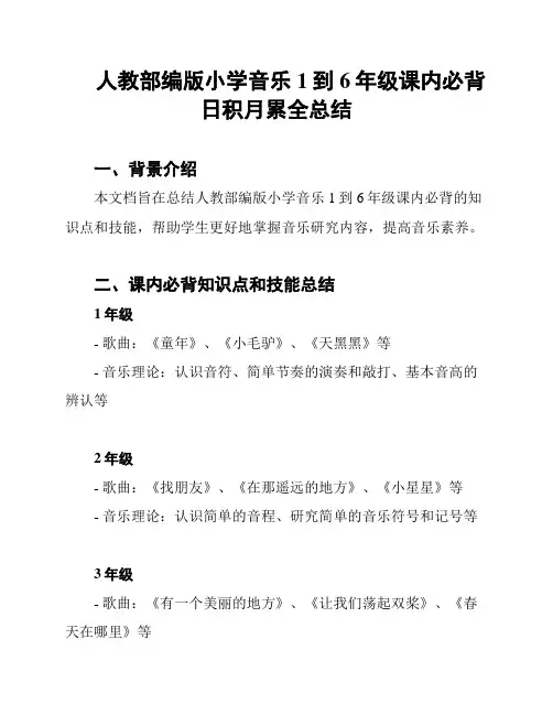 人教部编版小学音乐1到6年级课内必背日积月累全总结
