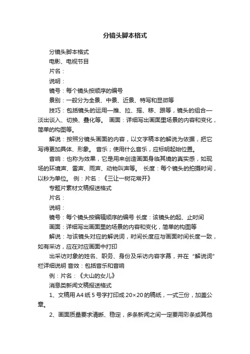 分镜头脚本格式