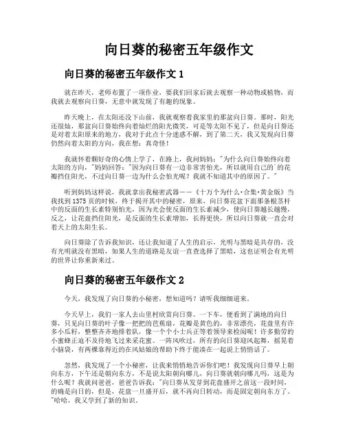 向日葵的秘密五年级作文