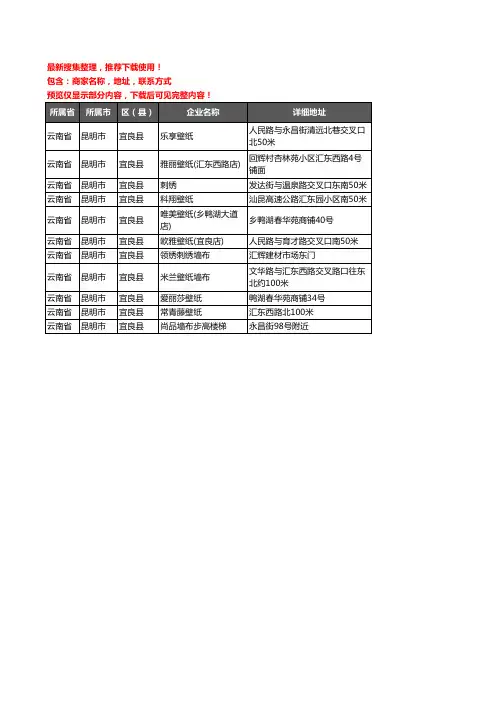 新版云南省昆明市宜良县墙布企业公司商家户名录单联系方式地址大全11家
