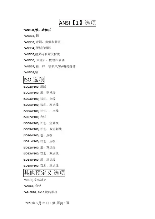 CAD中填充图案、中英文名称对照表