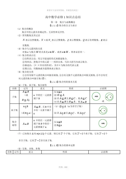 高中数学必修1集合与函数知识点总结