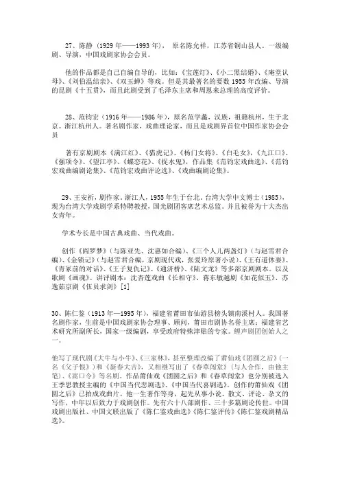 20位现代戏剧作家