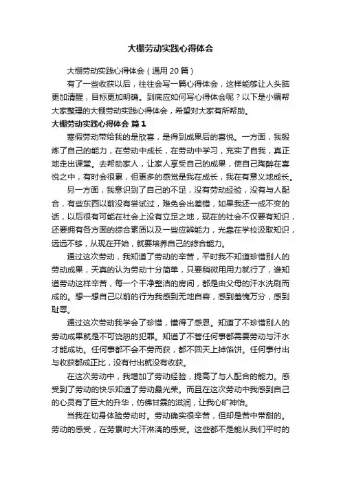 大棚劳动实践心得体会（通用20篇）
