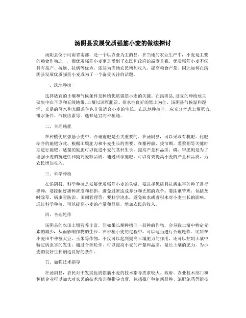 汤阴县发展优质强筋小麦的做法探讨