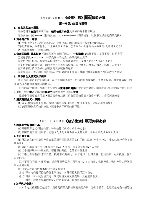 必修1《经济生活》核心知识必背