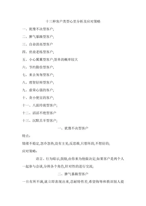 十三种客户类型分析