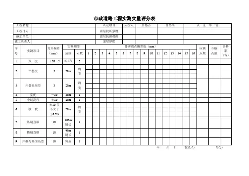道路(水泥)外观实测评分表