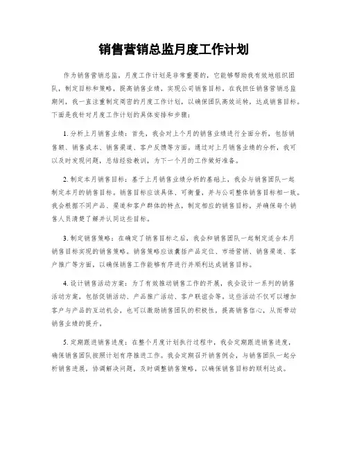 销售营销总监月度工作计划