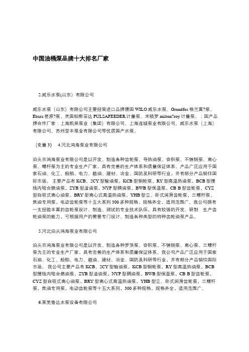 中国油桶泵品牌十大排名厂家