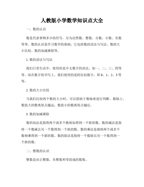 人教版小学数学知识点大全