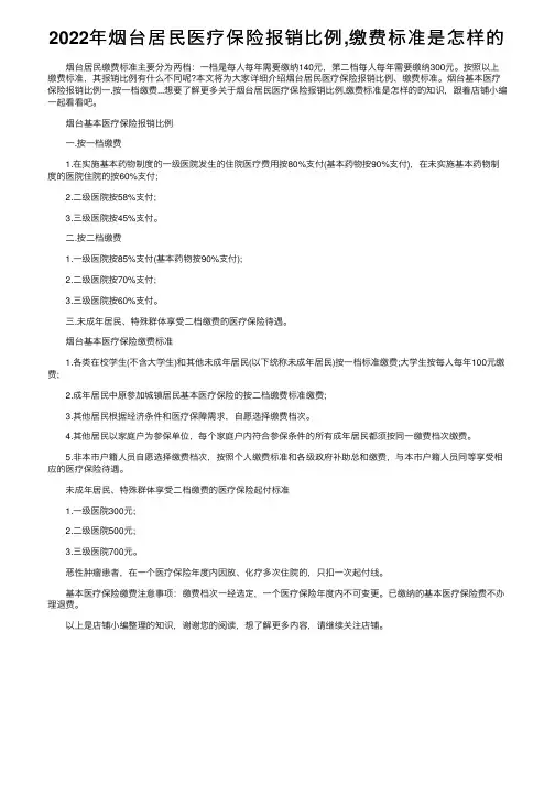 2022年烟台居民医疗保险报销比例,缴费标准是怎样的