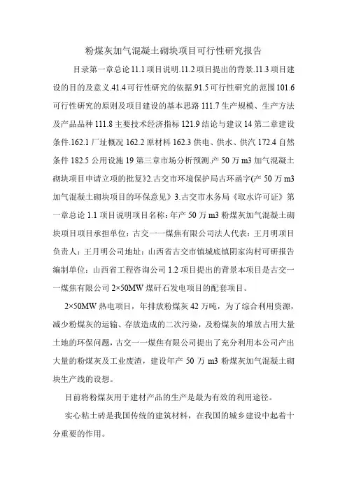 粉煤灰加气混凝土砌块项目可行性研究报告