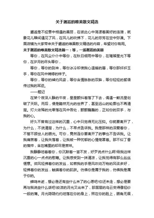 关于邂逅的唯美散文精选