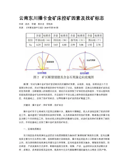 云南东川播卡金矿床控矿因素及找矿标志