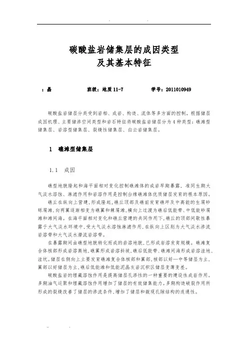 陈晶-2011010949-碳酸盐岩储层成因类型及其基本特征