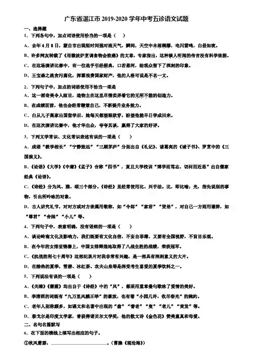 广东省湛江市2019-2020学年中考五诊语文试题含解析