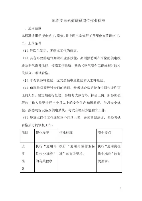 地面变电站值班员岗位作业标准