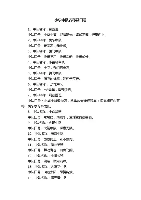 小学中队名称及口号