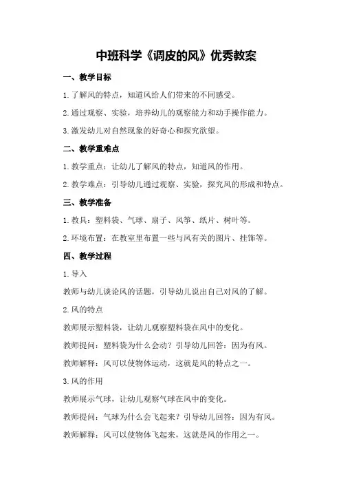 中班科学《调皮的风》优秀教案