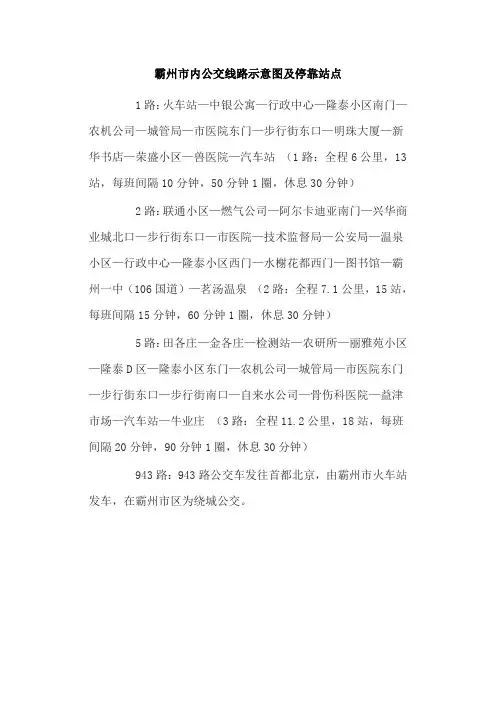 霸州市内公交线路示意图及停靠站点