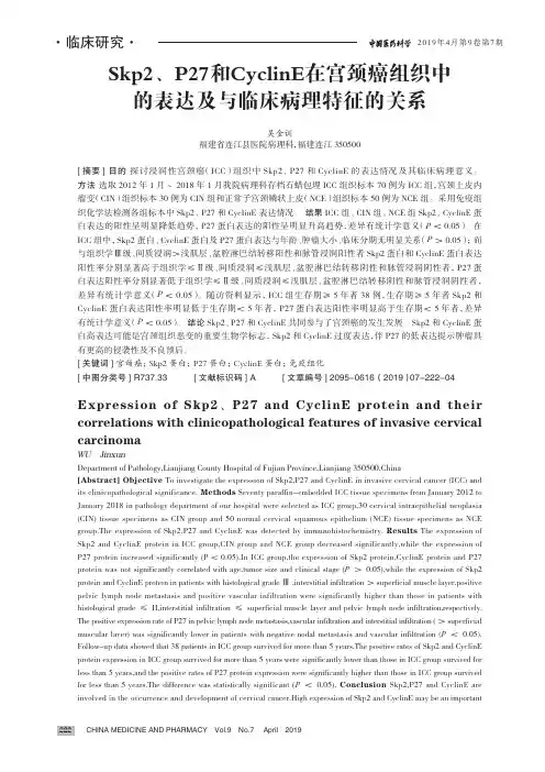 Skp2、P27和CyclinE在宫颈癌组织中的表达及与临床病理特征的关系